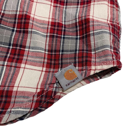 Carhartt | Men | Red Plaid Relaxed Fit Short Sleeve Button Down Shirt | Large - Picture 9 of 11